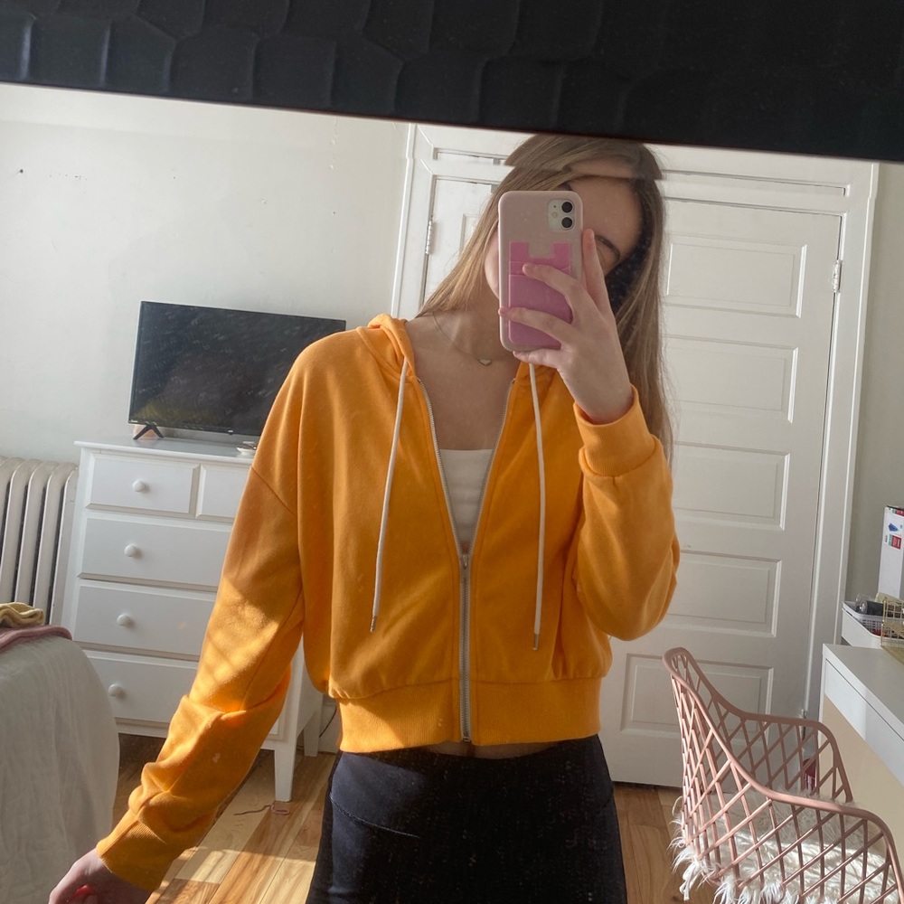 Forever 21 Orange Cropped Zip-Up